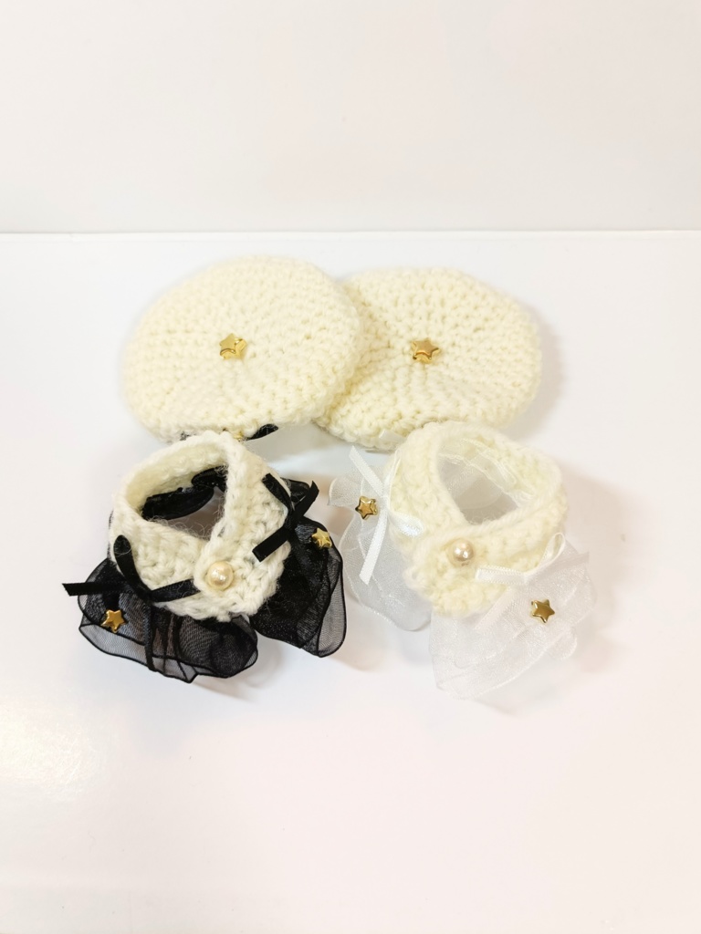 10cmぬい服 エトワールケープ&ベレーセット(ブラン白/黒フリル)