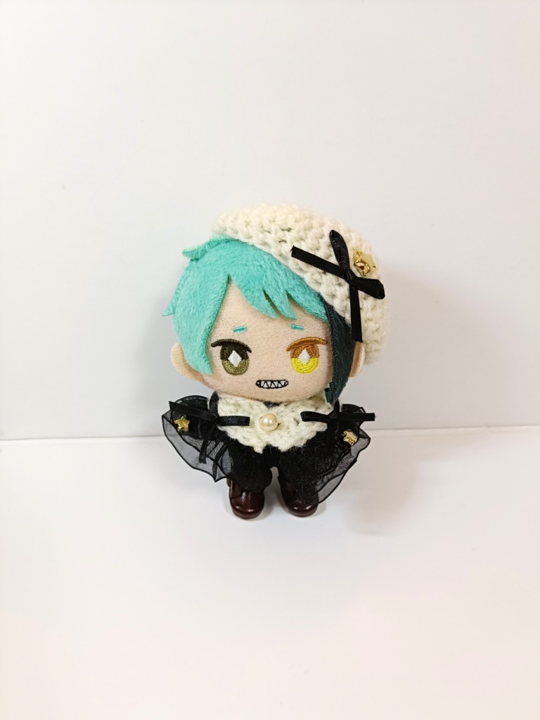 10cmぬい服 エトワールケープ&ベレーセット(ブラン白/黒フリル)