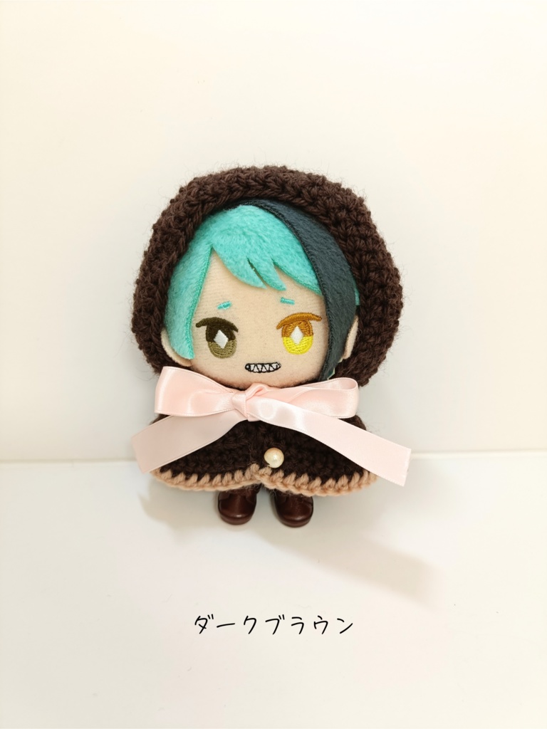 10cmぬい服 サテンリボンフードケープ ピンク&ブラウン