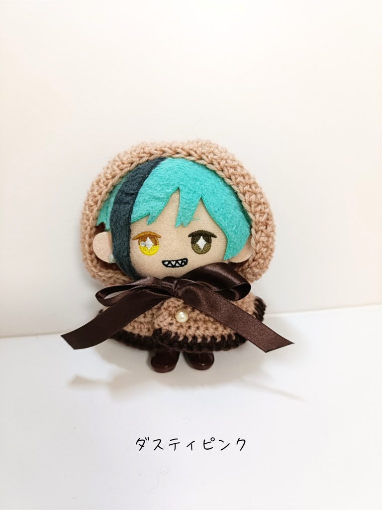 10cmぬい服 サテンリボンフードケープ ピンク&ブラウン