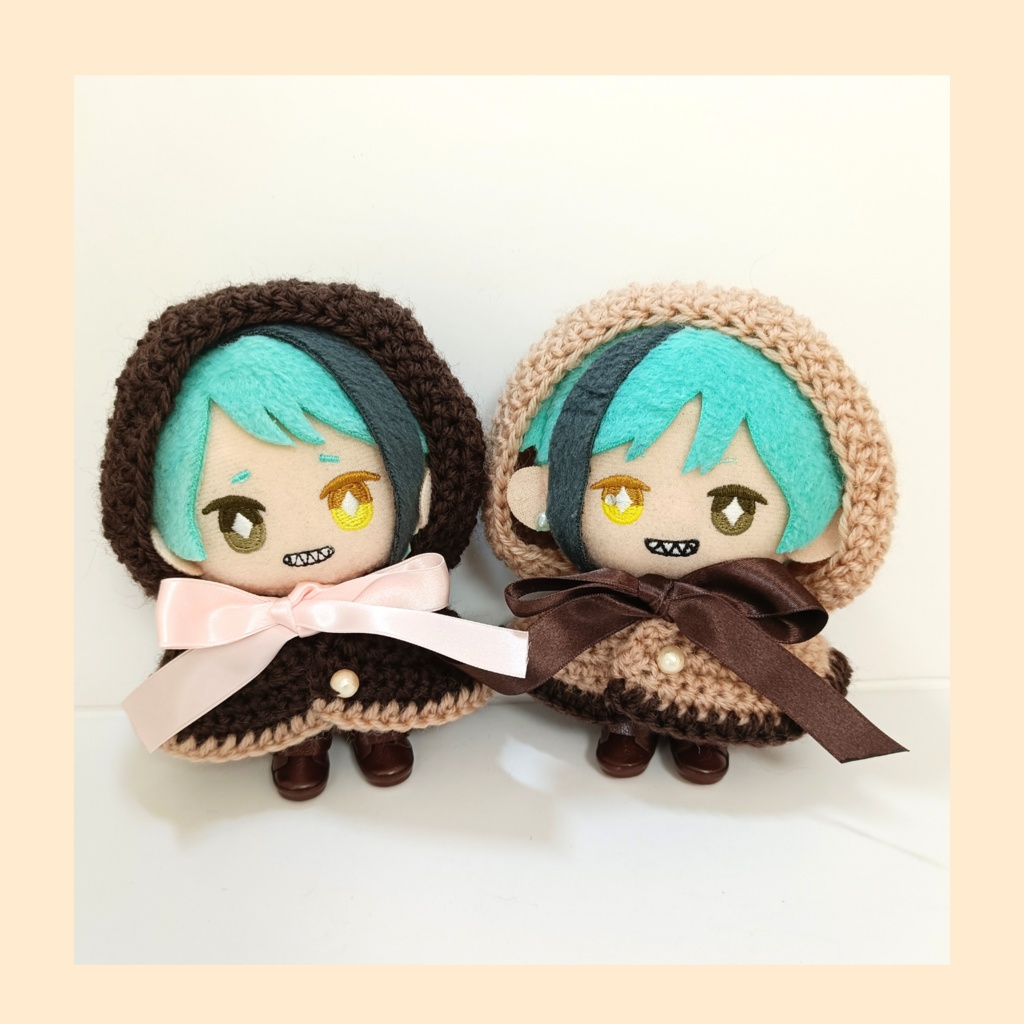 10cmぬい服 サテンリボンフードケープ ピンク&ブラウン