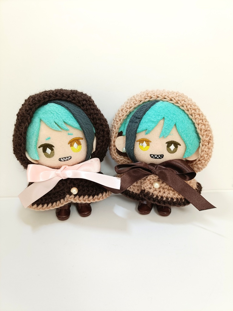 10cmぬい服 サテンリボンフードケープ ピンク&ブラウン