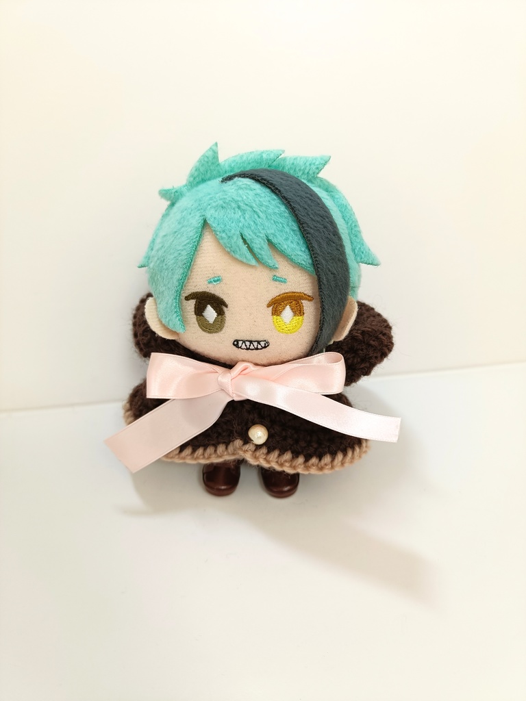 10cmぬい服 サテンリボンフードケープ ピンク&ブラウン