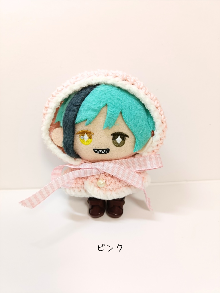 10cmぬい服 コットンフードケープ ピンク&みずいろ