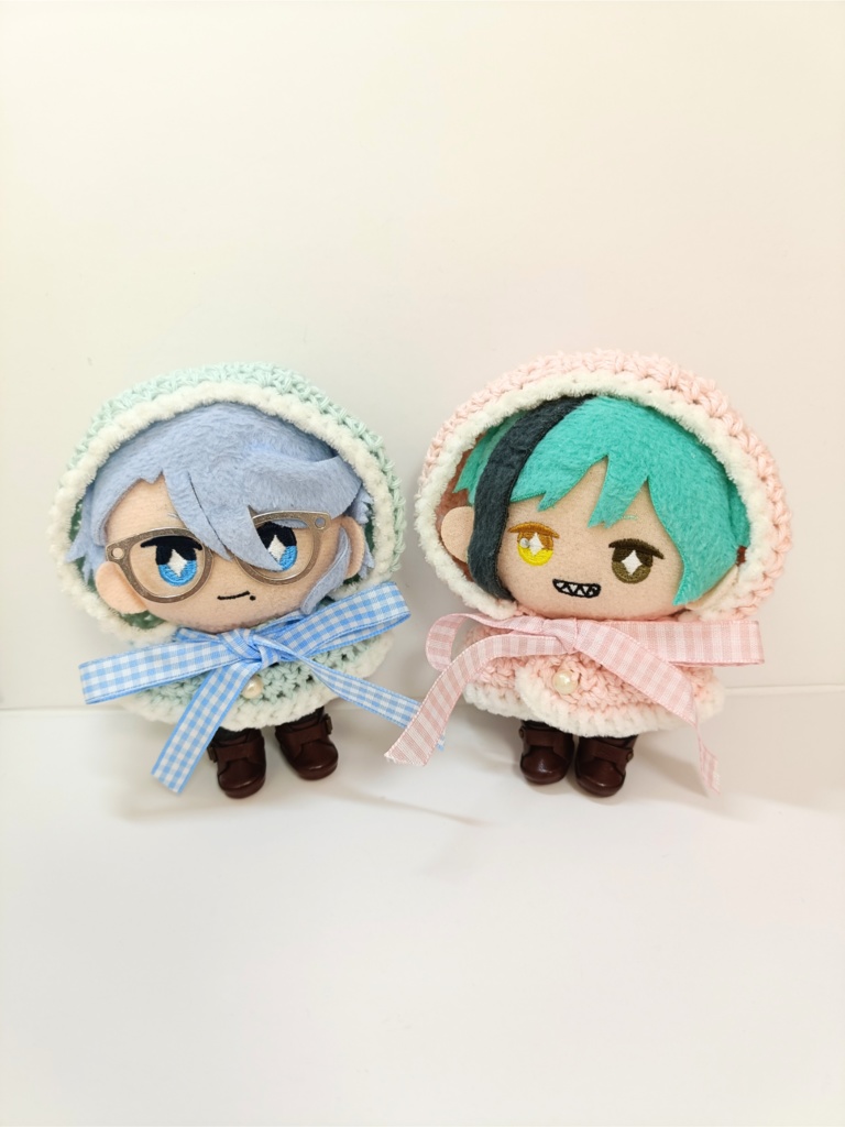 10cmぬい服 コットンフードケープ ピンク&みずいろ