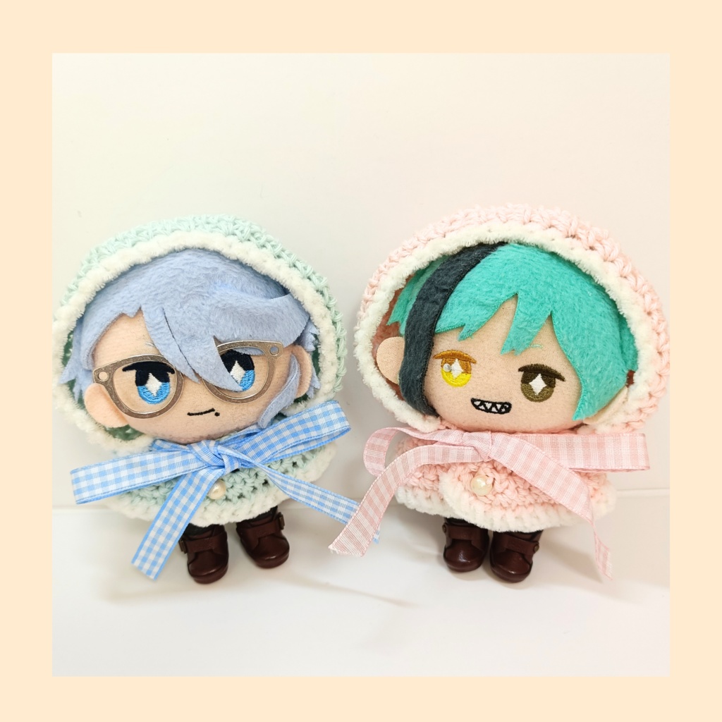 10cmぬい服 コットンフードケープ ピンク＆みずいろ
