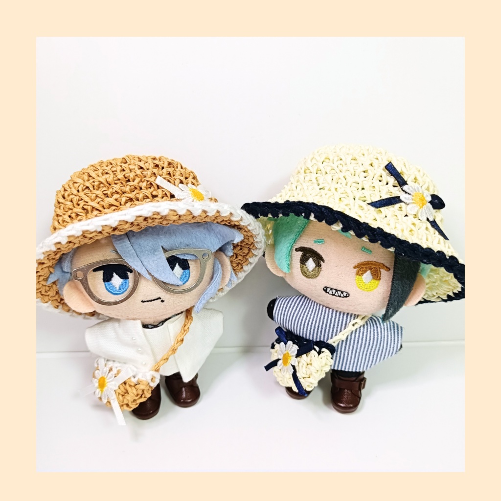 ぬい服10cm 麦わら風お花リボン ハット&バッグセット