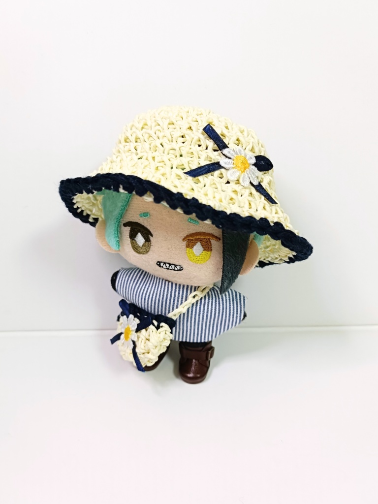 ぬい服10cm 麦わら風お花リボン ハット&バッグセット