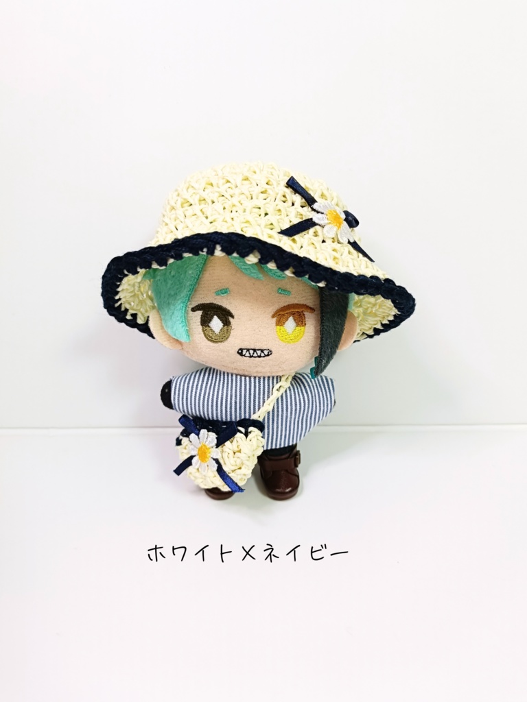 ぬい服10cm 麦わら風お花リボン ハット&バッグセット