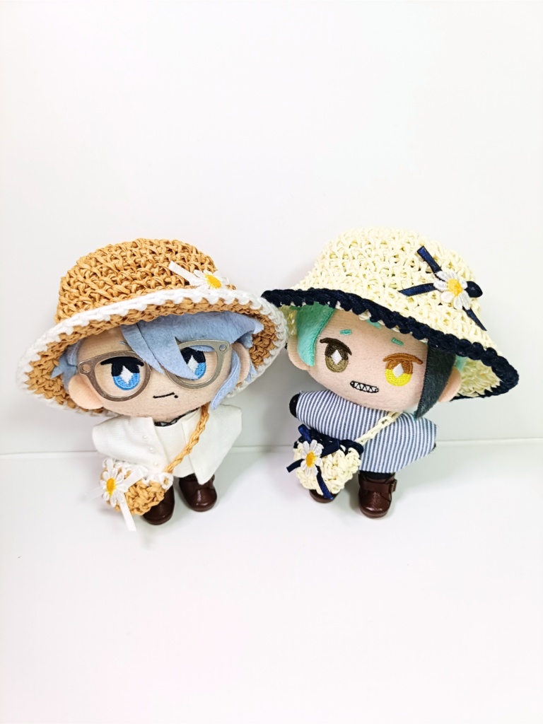 ぬい服10cm 麦わら風お花リボン ハット&バッグセット