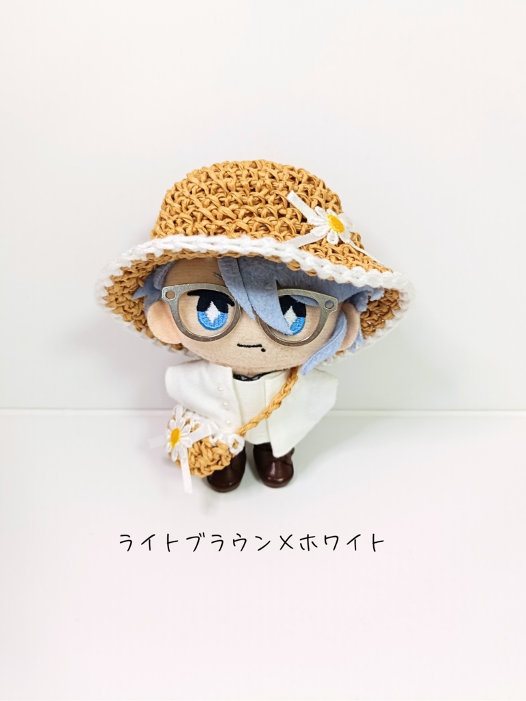 ぬい服10cm 麦わら風お花リボン ハット&バッグセット