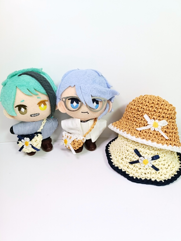 ぬい服10cm 麦わら風お花リボン ハット&バッグセット