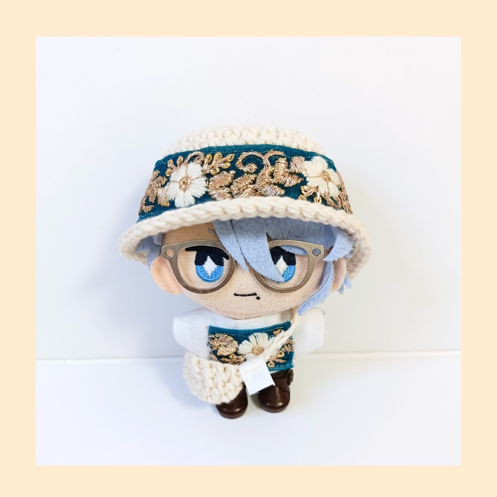 ぬい服10cm インド刺繍ハットセット(ハット&トップス&バッグ)