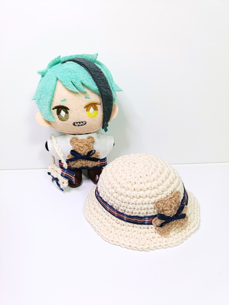 ぬい服10cm ふわふわくまさんセット~check~(ハット&トップス&バッグ)