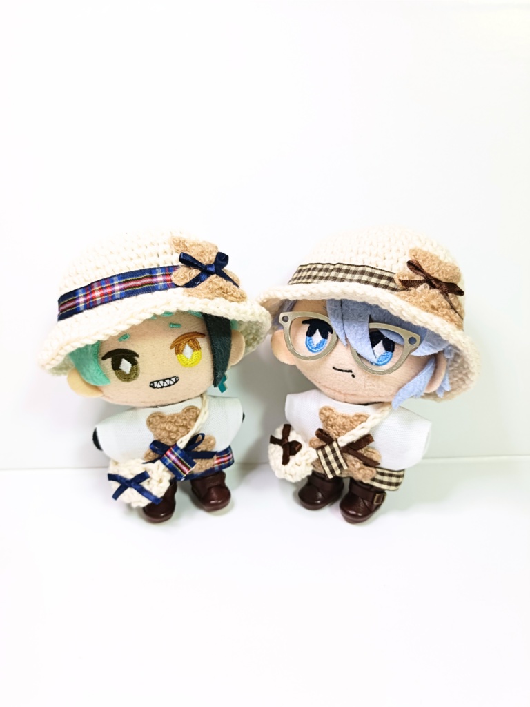 ぬい服10cm ふわふわくまさんセット~check~(ハット&トップス&バッグ)