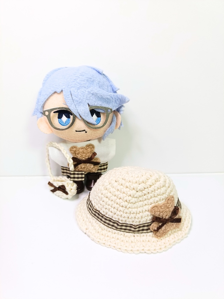 ぬい服10cm ふわふわくまさんセット~check~(ハット&トップス&バッグ)