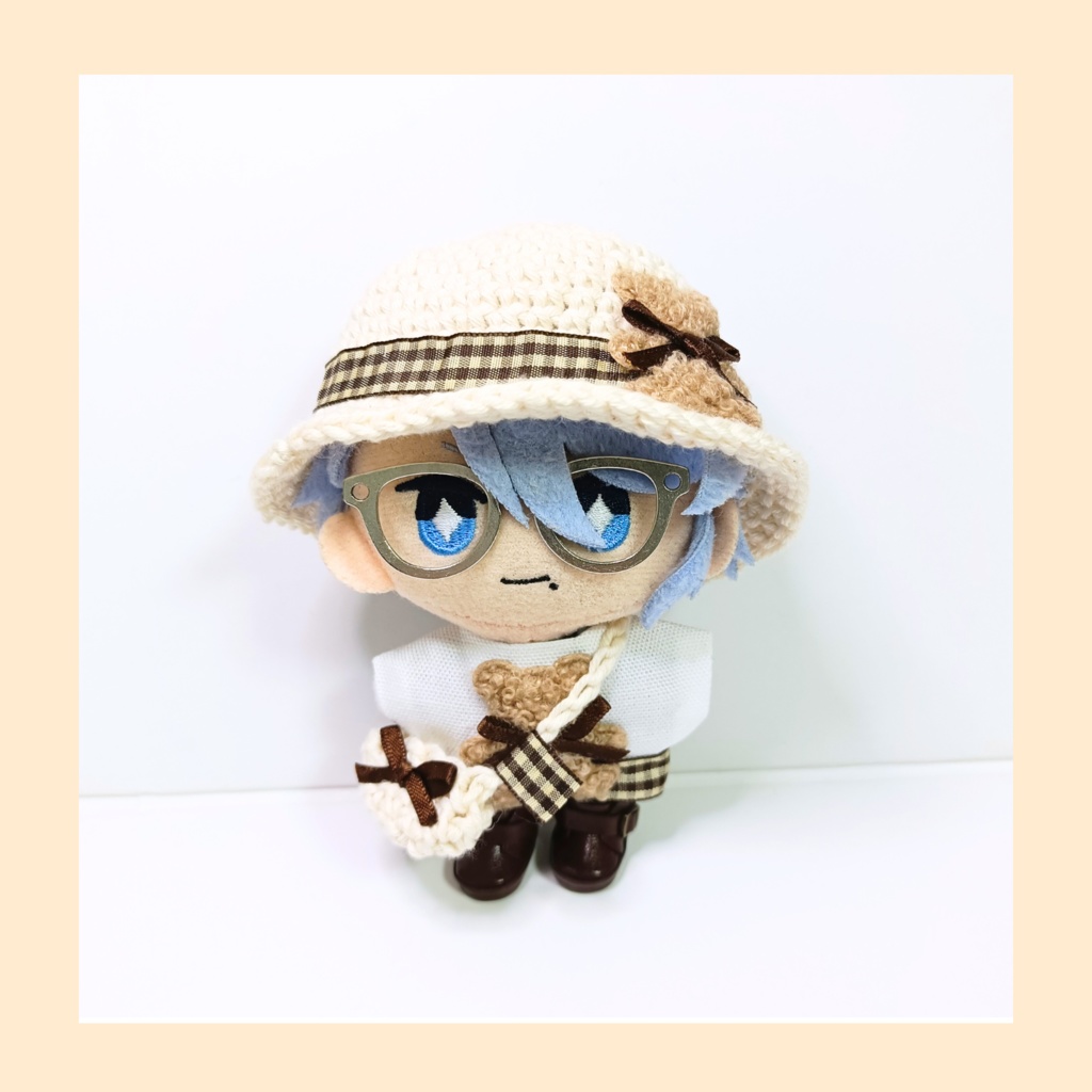 ぬい服10cm ふわふわくまさんセット~check~(ハット&トップス&バッグ)