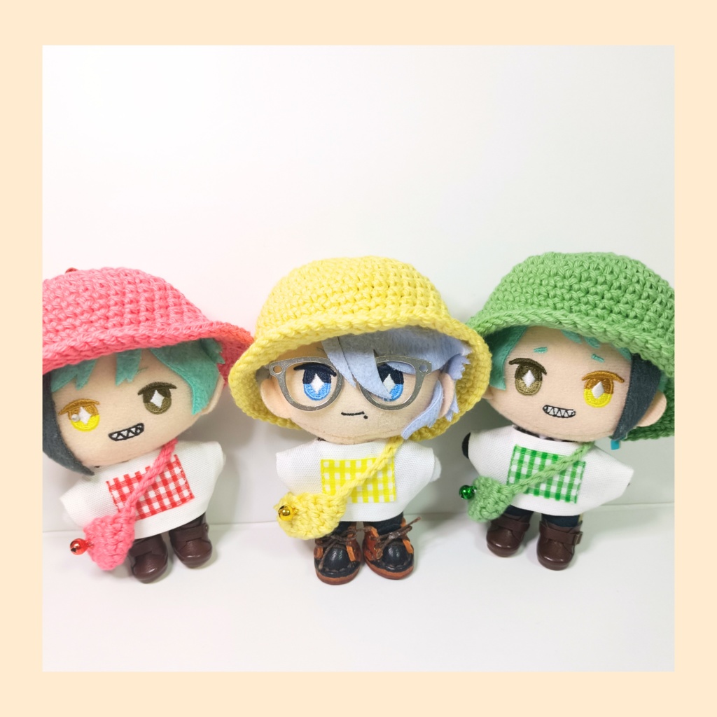 ぬい服10cm ちりりん!カラフル三兄弟セット(ハット&トップス&バッグ)
