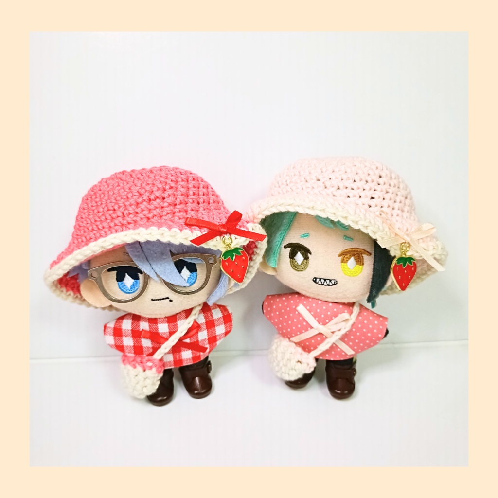 ぬい服10cm 夏のいちごセット(ハット&トップス&バッグ)