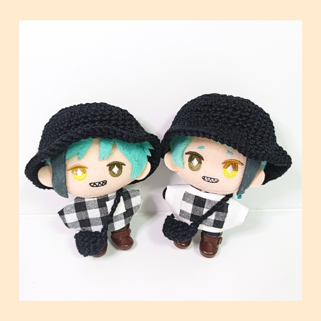 ぬい服10cm シンプルモノクロセット(ハット&トップス&バッグ)