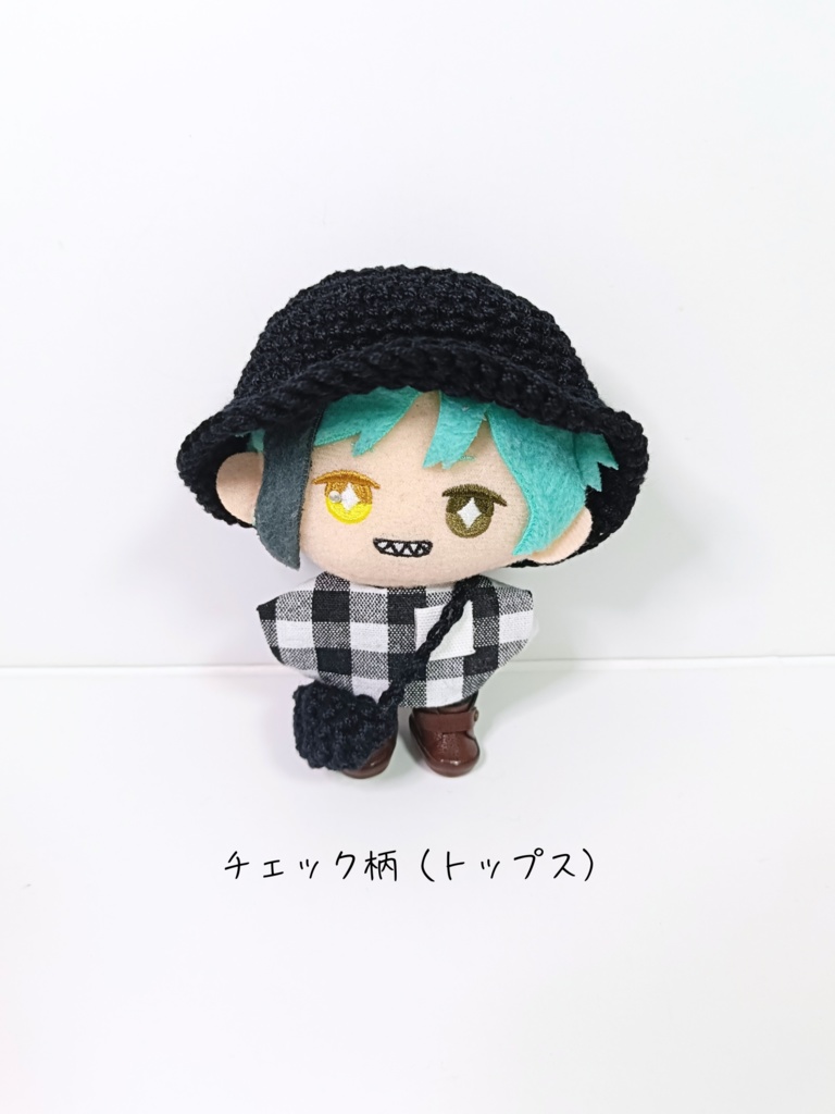 ぬい服10cm シンプルモノクロセット(ハット&トップス&バッグ)