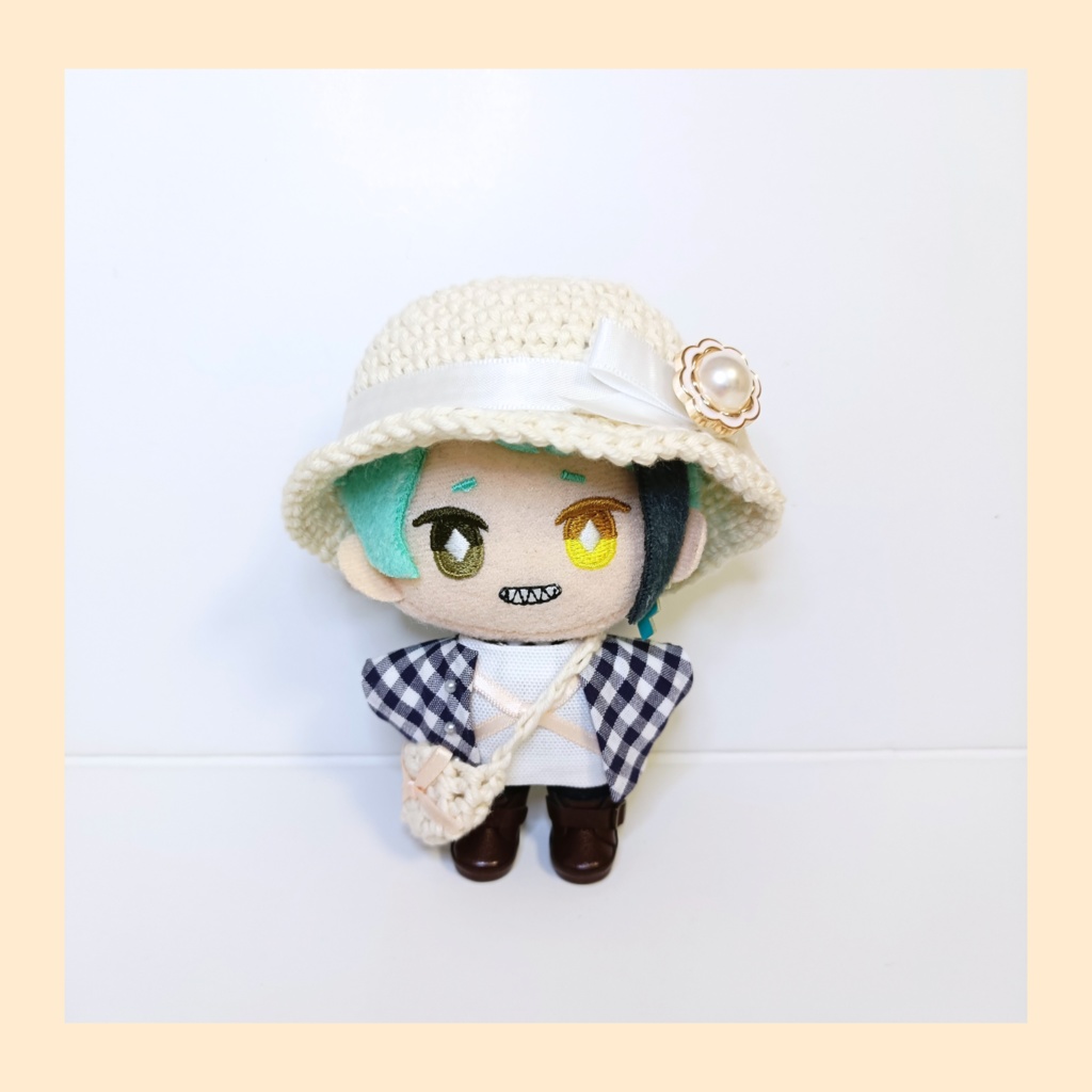 ぬい服10cm ギンガムジャケットセット（ハット＆トップス＆ジャケット＆バッグ）
