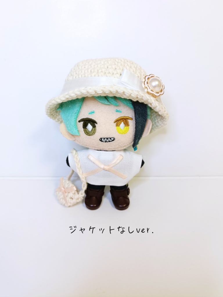 ぬい服10cm ギンガムジャケットセット(ハット&トップス&ジャケット&バッグ)