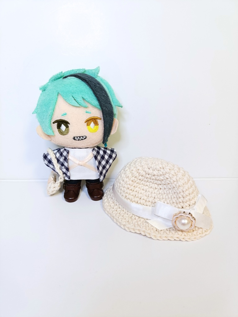 ぬい服10cm ギンガムジャケットセット(ハット&トップス&ジャケット&バッグ)