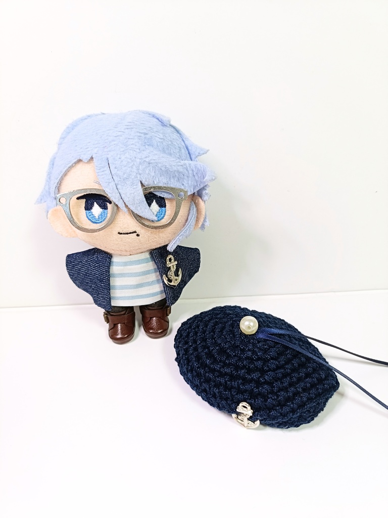 ぬい服10cm ボーダーマリンセット(ベレー&トップス&ジャケット)