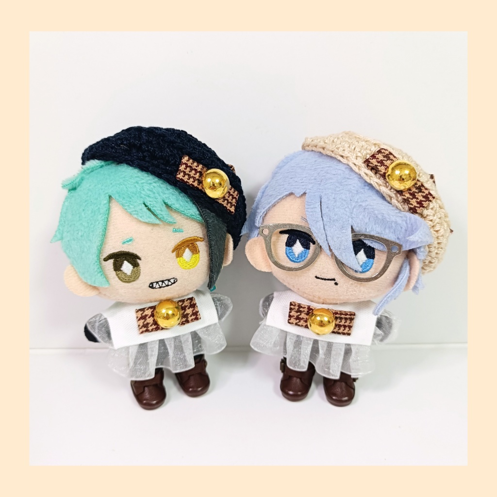 ぬい服10cm 千鳥リボンセット(ベレー&フリルブラウス)