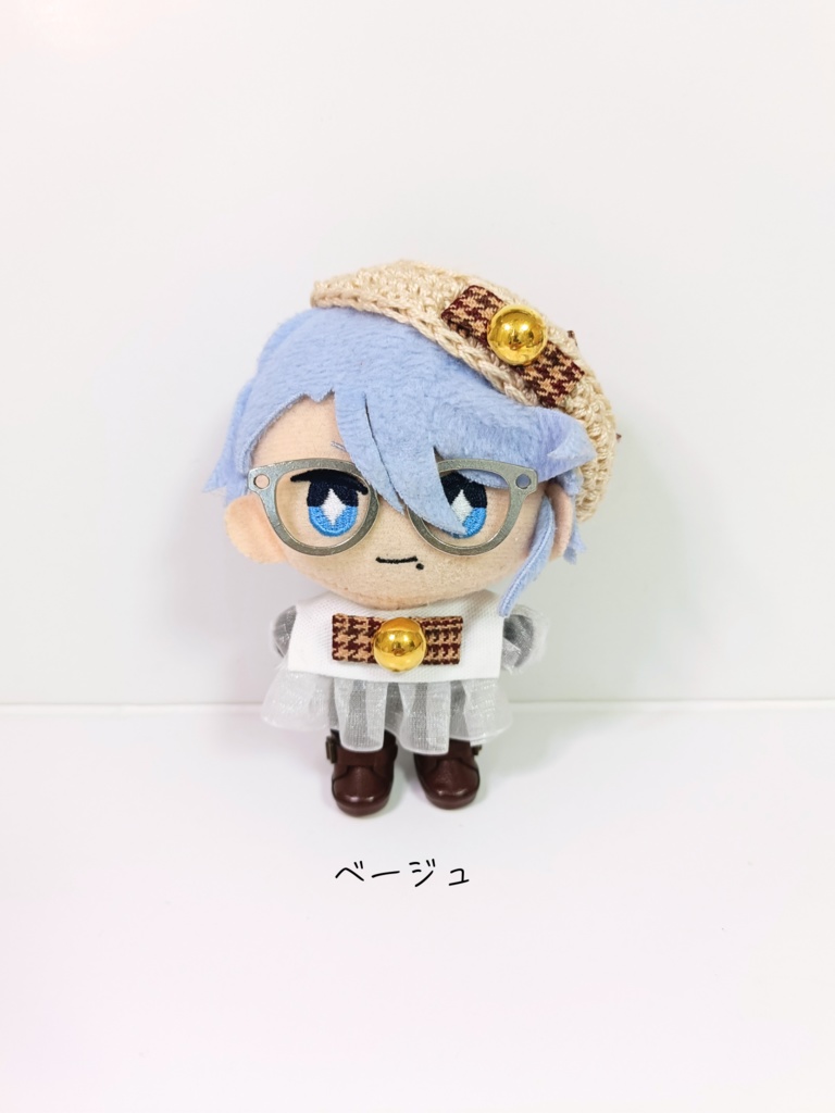 ぬい服10cm 千鳥リボンセット(ベレー&フリルブラウス)