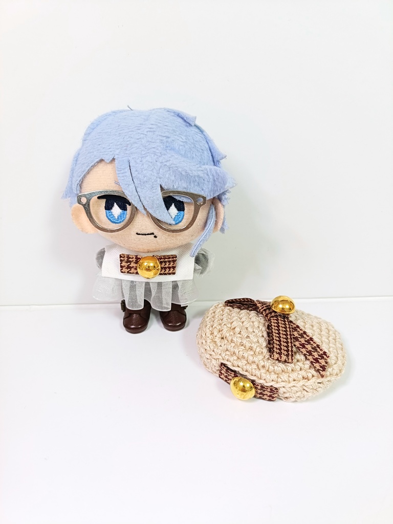 ぬい服10cm 千鳥リボンセット(ベレー&フリルブラウス)