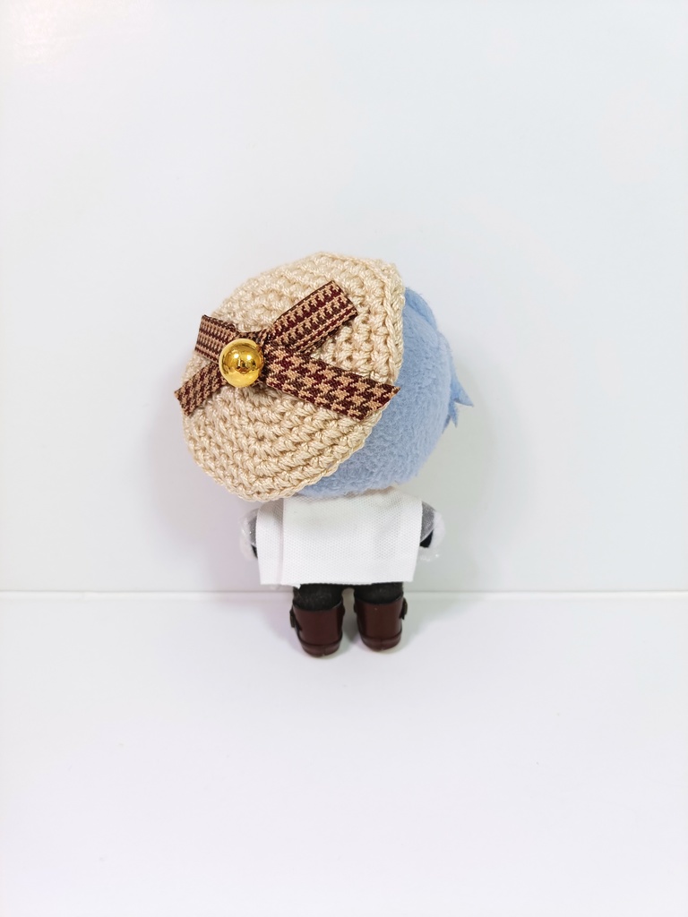 ぬい服10cm 千鳥リボンセット(ベレー&フリルブラウス)