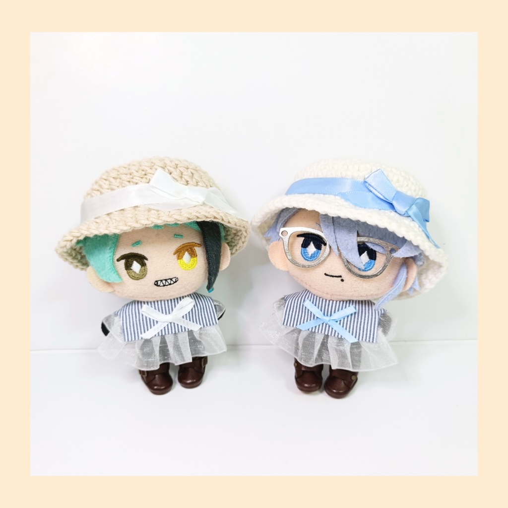 ぬい服10cm ひらひらストライプセット(ハット&フリルブラウス)