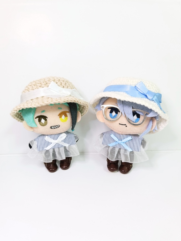 ぬい服10cm ひらひらストライプセット(ハット&フリルブラウス)