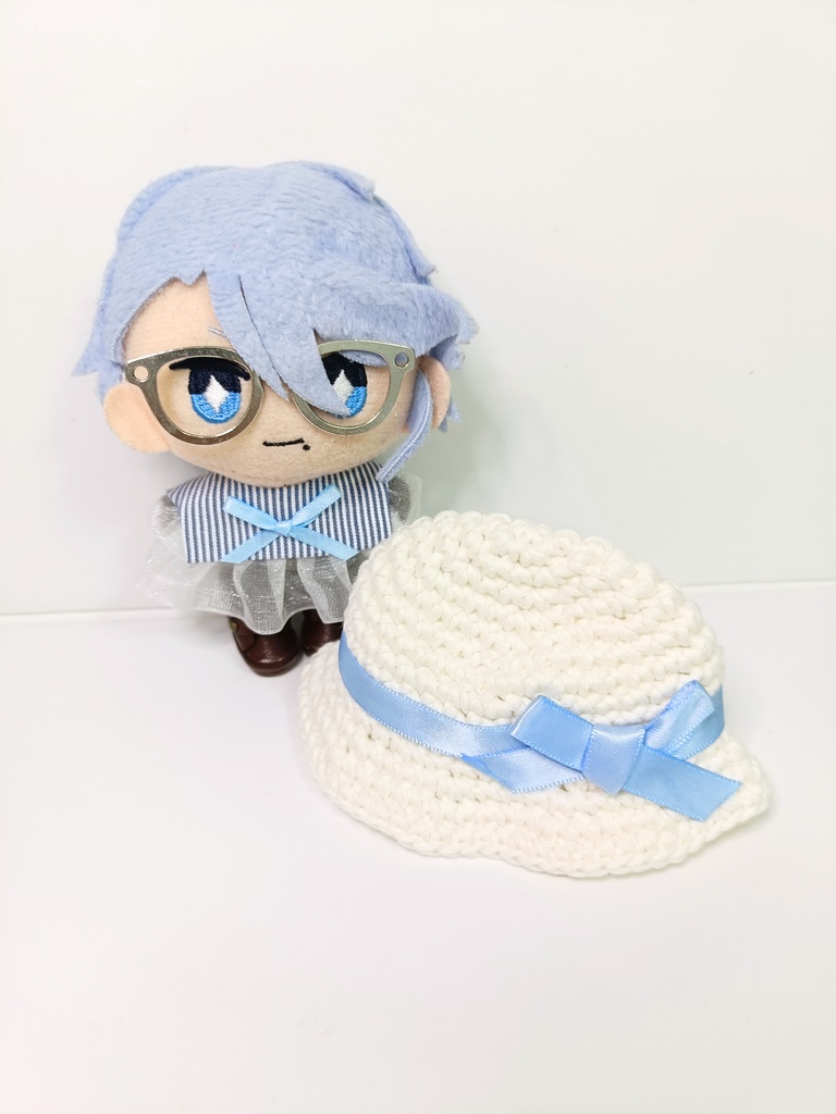 ぬい服10cm ひらひらストライプセット(ハット&フリルブラウス)