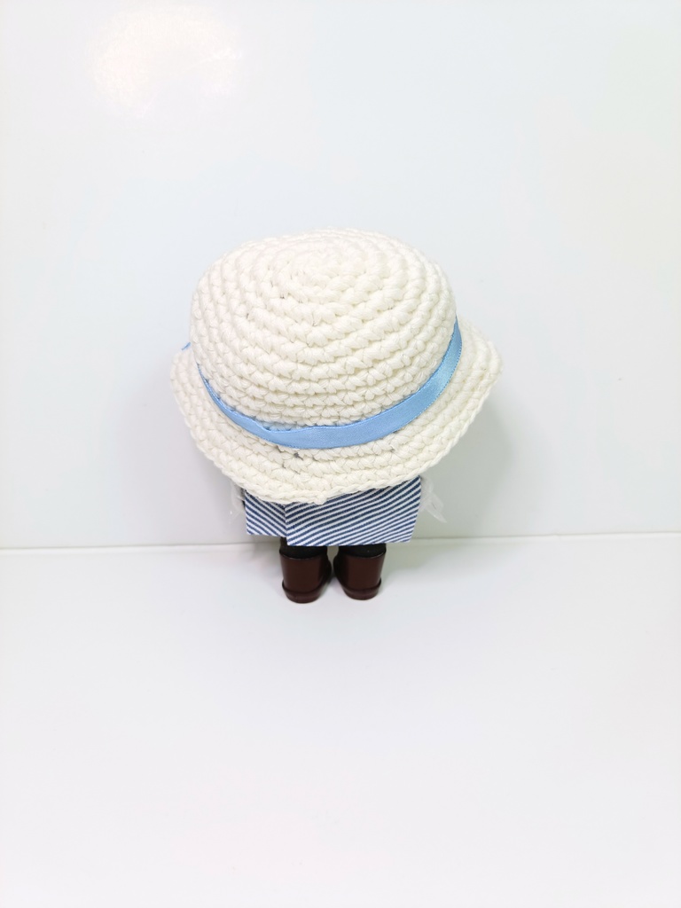 ぬい服10cm ひらひらストライプセット(ハット&フリルブラウス)