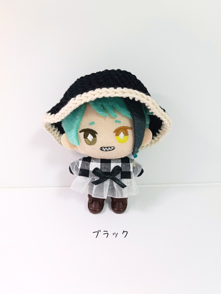 ぬい服10cm ギンガムフリルブラウスセット(ハット&フリルブラウス)