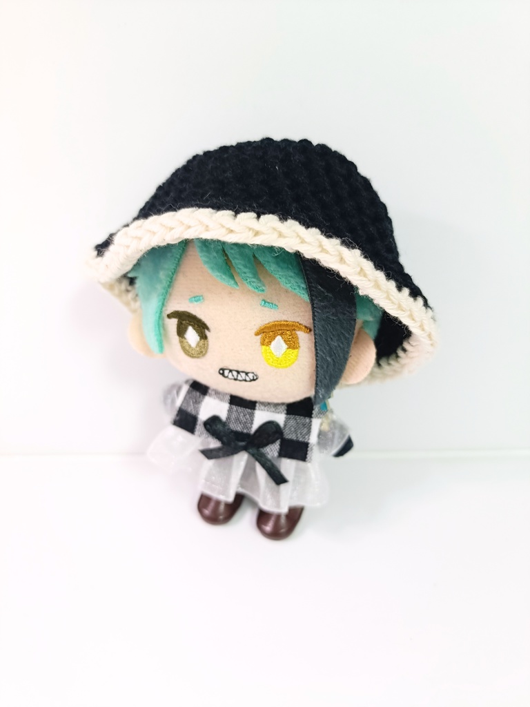 ぬい服10cm ギンガムフリルブラウスセット(ハット&フリルブラウス)