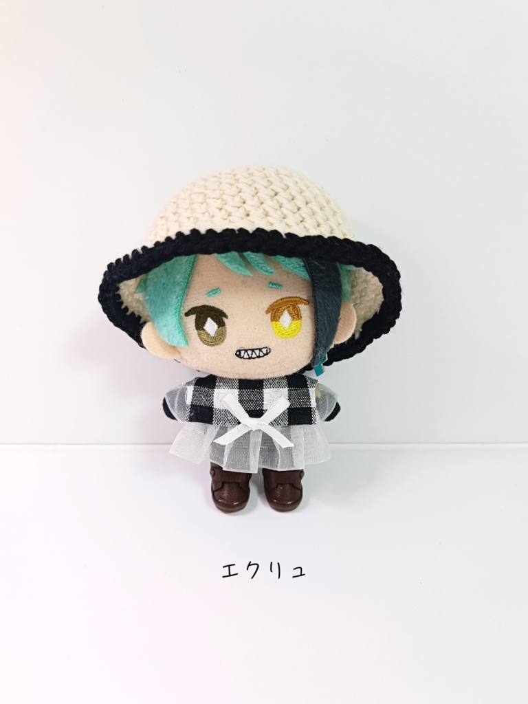 ぬい服10cm ギンガムフリルブラウスセット(ハット&フリルブラウス)