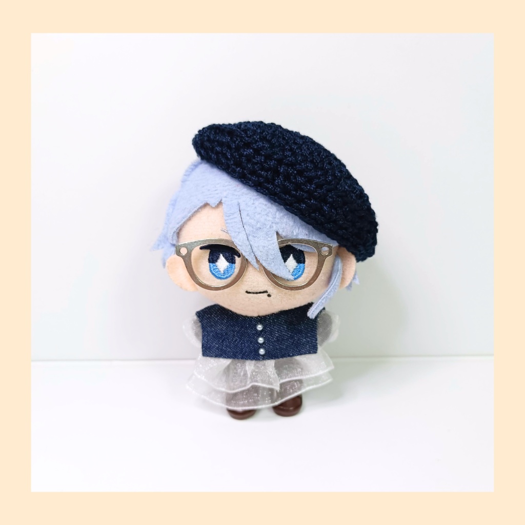 ぬい服10cm シンプルデニムセット（ベレー＆フリルブラウス）