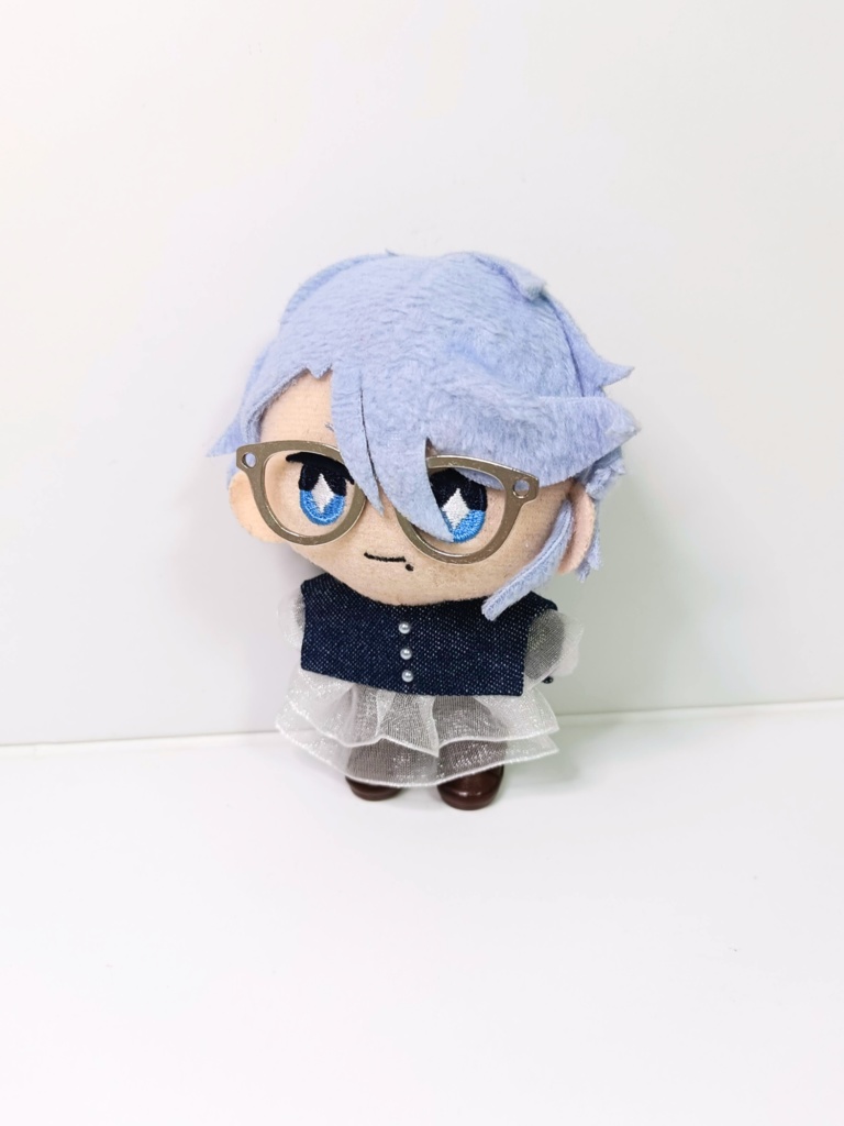 ぬい服10cm シンプルデニムセット(ベレー&フリルブラウス)