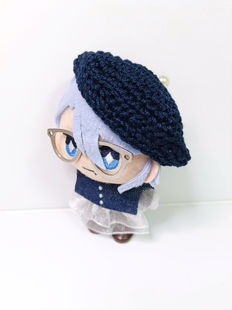 ぬい服10cm シンプルデニムセット(ベレー&フリルブラウス)