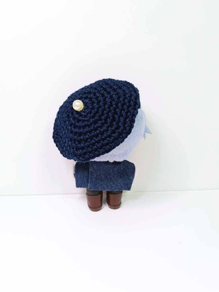 ぬい服10cm シンプルデニムセット(ベレー&フリルブラウス)