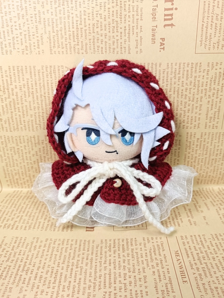 10cmぬい服 ふりふりフードケープ/ワインレッド