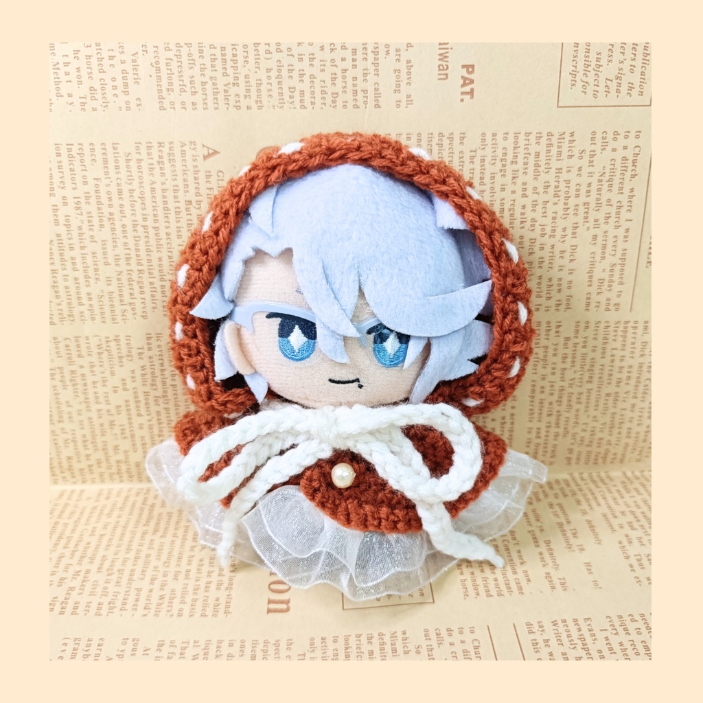 10cmぬい服 ふりふりフードケープ／オレンジブラウン