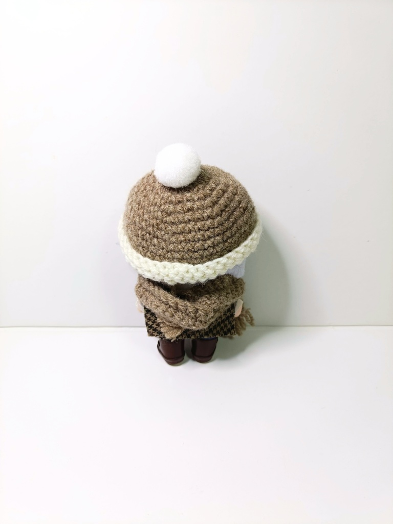 10cmぬい服 カフェモカニット帽&マフラーセット
