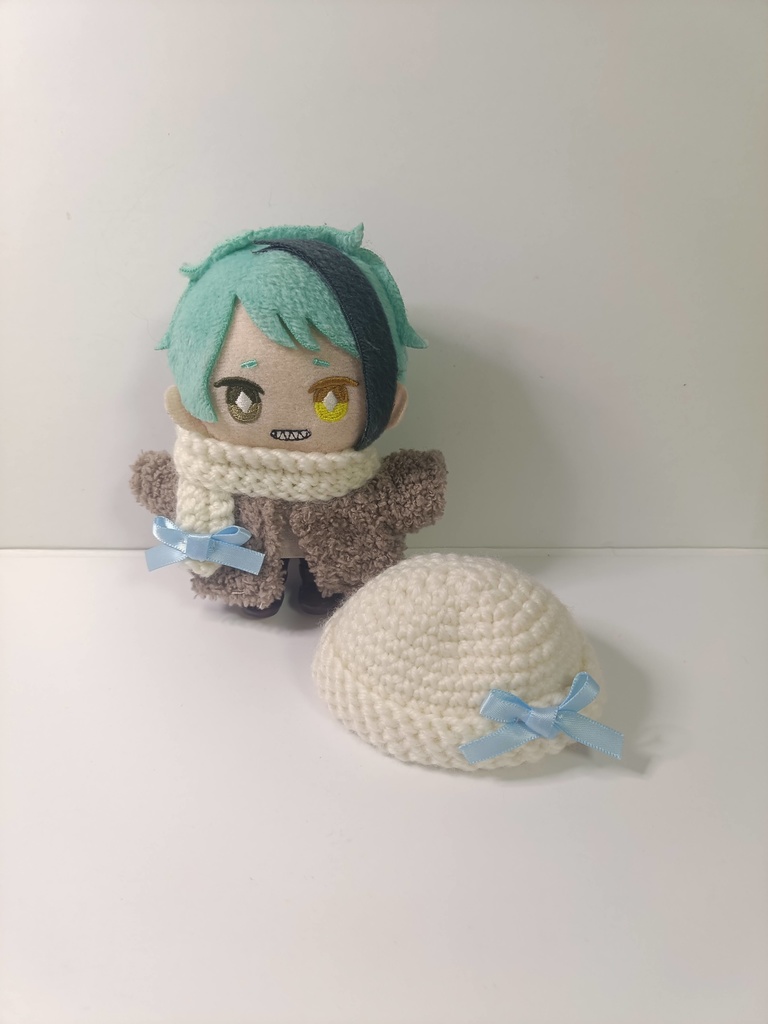 10cmぬい服 ミニリボンニット帽&マフラーセット -light blue-