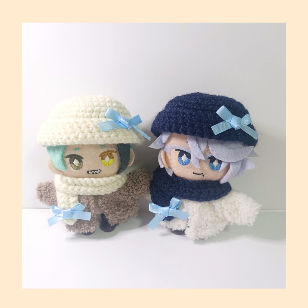 10cmぬい服 ミニリボンニット帽＆マフラーセット -light blue-