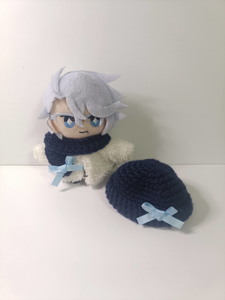 10cmぬい服 ミニリボンニット帽&マフラーセット -light blue-